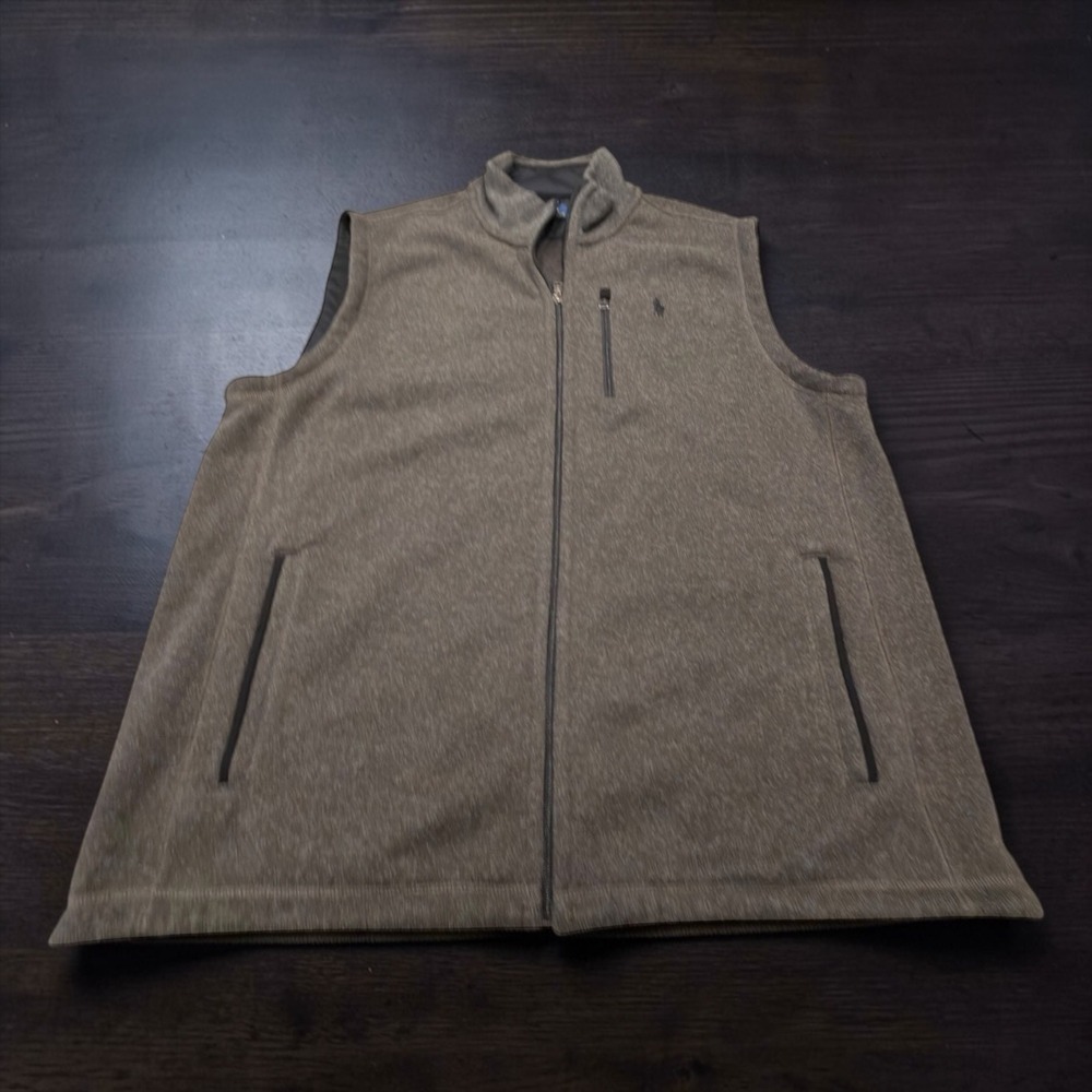Polo Ralph Lauren Vest Mens XXL Brown Heather Full Zip Mock Neck Fleece Knit